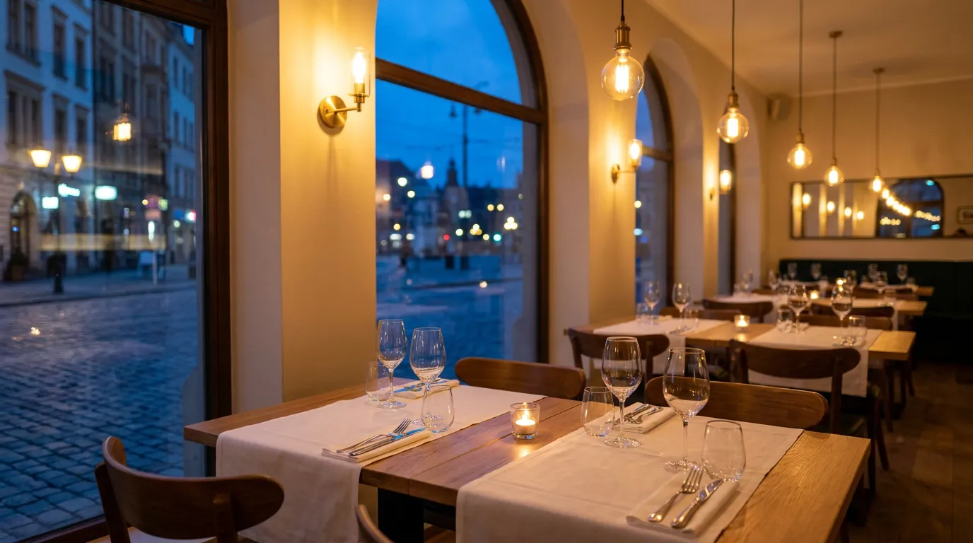 Salle de restaurant avec tables dressées